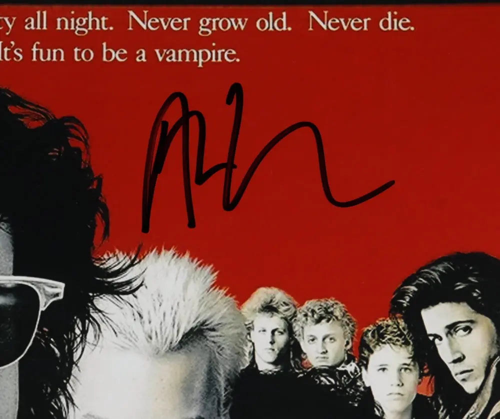 Corey Feldman, Jamison Newlander, Jason Patric, Alex Winter hand signed autographs. The Lost Boys 11x14 movie poster - FansFirst