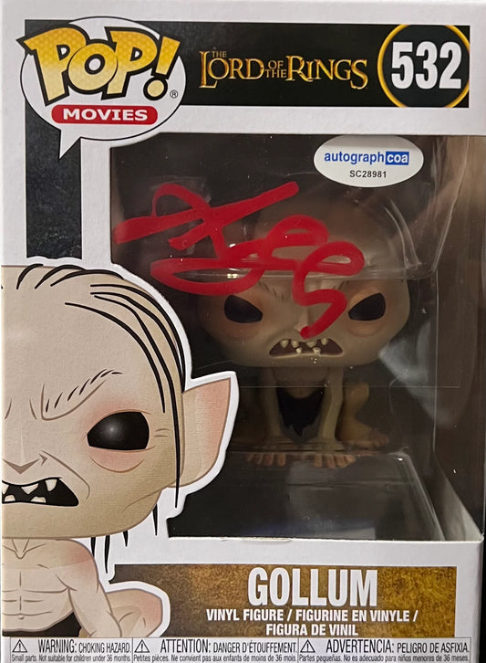 Andy Serkis Signed Custom Cut inserted in a Funko Pop! Lord of the Rings